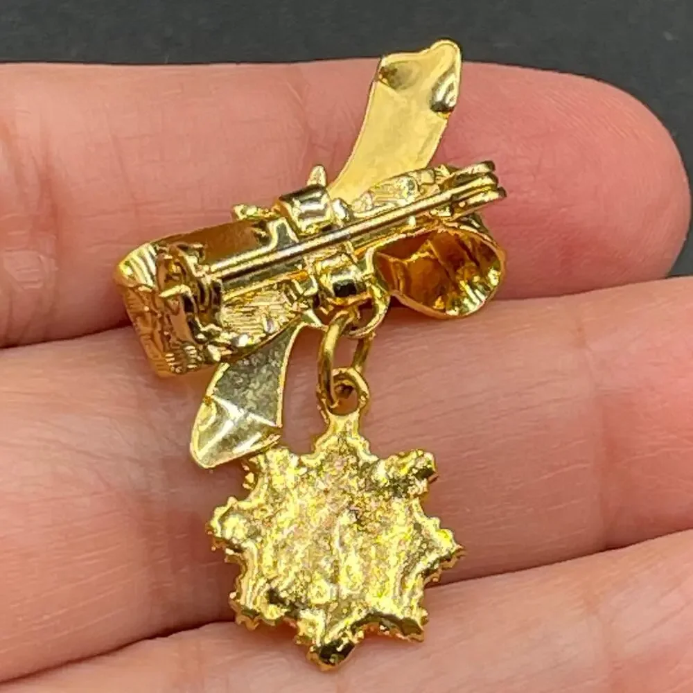 Vtg Order of the Eastern Star Brooch Sun Dangle Bow OES Masonic Gold Tone 1.25